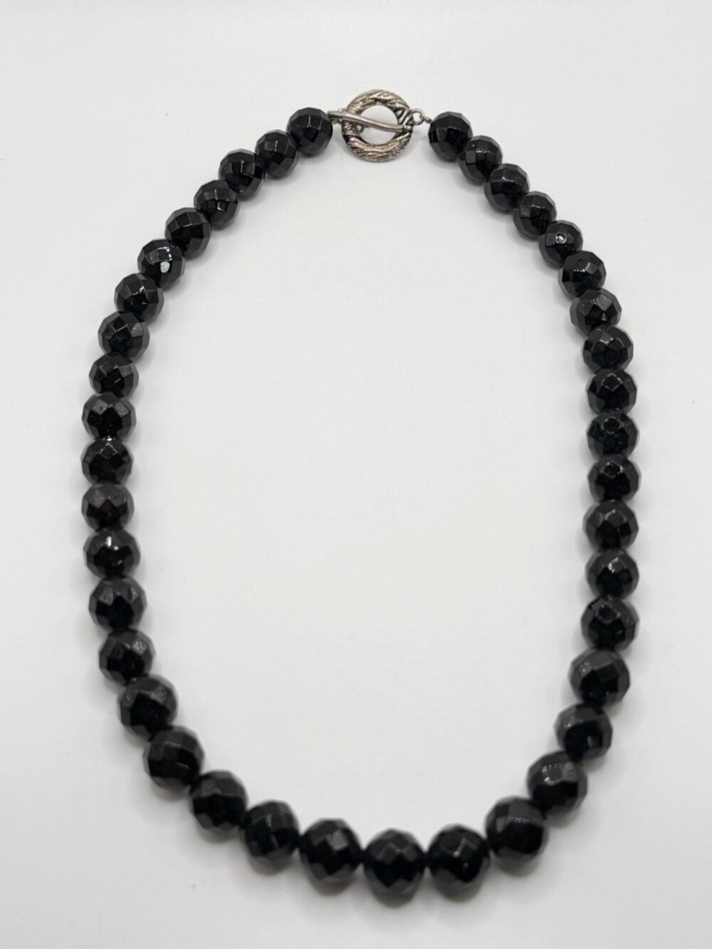 Vintage‎ David Sigal Designer Signed Sterling Faceted Black Onyx Beaded Necklace